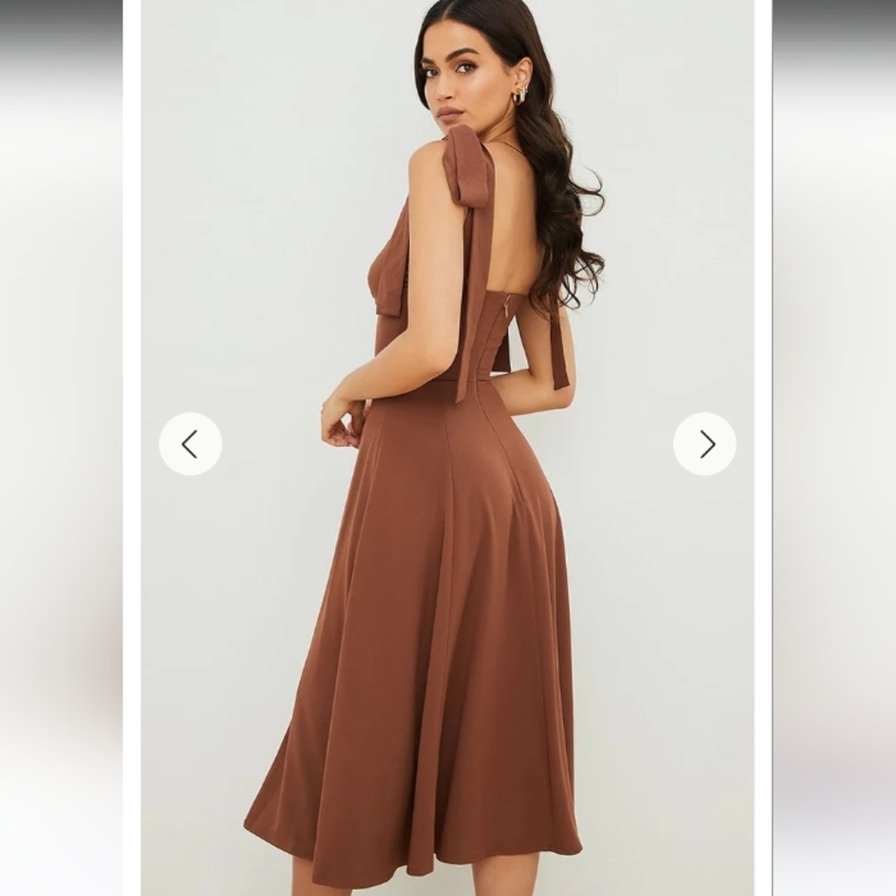Tie-Shoulder Midi Dress in Brown - Picture 8 of 8